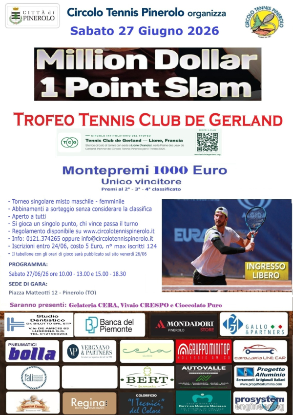SCARICA IL TABELLONE MILLION DOLLAR 1 POINT SLAM - SABATO 27/06/2026